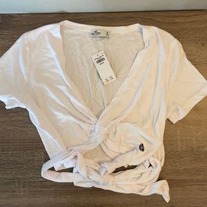 White Hollister wrap cropped shirt